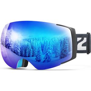 ZIONOR X4 Ski Goggles Magnetic Lens - Snowboard Goggles for Men Women Adult - Snow Goggles Anti-fog UV Protection (A2-vlt 11% Blue Frame Revo Blue Lens)