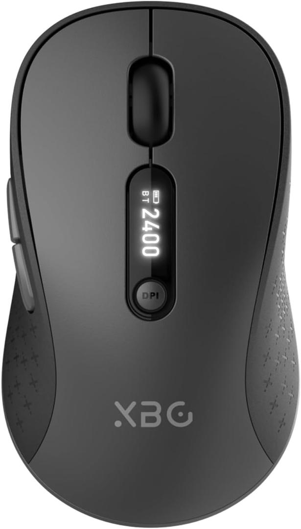 XBG B15pro Wireless Bluetooth Mouse, Bluetooth 5.0/4.0 & 2.4G Tri-Mode, Type-C Rechargeable with LED Screen Display, Ergonomic Silent Click for Laptop/PC/Tablet, Multi-Device & Office Use, Black