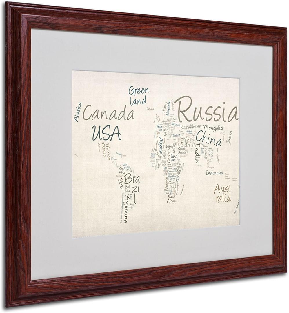 Trademark Fine Art Typography World Map Artwork by Michael Tompsett in Wood Frame, 16 by 20-Inch (20L" x 16W")