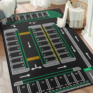 Play Rug 5'x 6'6", Parking Lot Rug for Toy Cars, City Traffic Pretend Playmat Home Decor Carpet, Non-Slip Washable Educational Road Map Area Rugs for Boys Bedroom Playroom