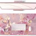 QIYI Large Mouse Pad, Cute Pink Desk Mat for Desktop, Women Girls PU Leather Waterproof Gaming, Rose Gold Marble Computer PC Laptop Protector Writing Pads for School Office Home 31.5" x 15.7" (Pink Gold Marble)