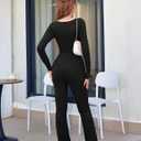 Women's Sexy Long Sleeve Bodycon Jumpsuit Tight Wide Leg Full Length Romper (Black)