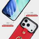 Folosu Compatible with iPhone 17 Pro Case Wallet with Card Holder, 360Rotation Finger Ring Holder Kickstand, RFID Blocking Leather Protective Double Buttons Shockproof Cover 6.3 Inch Red