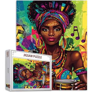 1000 Piece Jigsaw Puzzles for Adults African American Painting Jigsaw Puzzle African Women Black Girl 1000 Pieces Puzzles Game Woman Playing Music Equipment Wall Decor Black History DIY Craft Puzzle (19.7''Wx27.6'H, Artwork-14)