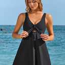 Charmo One Piece Swimsuit Women V Neck Bathing Suits Cutout Tie Knot Swimdress with Pockets Tummy Control Swimwear Black S