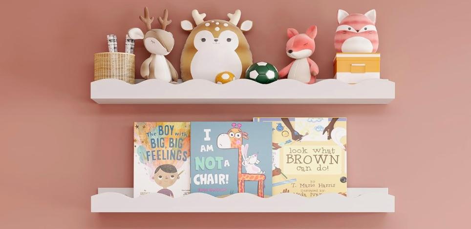 Floating Shelves for Wall Décor 24 Inch Long Set of 2 Nursery Book Shelves Bathroom Shelves Over Toilet Shelf for Books, Plants, Toys, Photo Frames, Picture Ledge-White