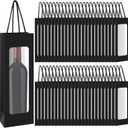 Geelin 50 Pcs Wine Gift Bag with Window 4.9" x 3.6" x 14.2" Kraft Paper Wine Bags with Windows Kraft Paper Flower Wrapping Bag Transparent Window Bags for Valentine Birthday Wedding Gifts(Black)