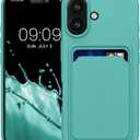 kwmobile Case Compatible with Apple iPhone 16 Case - TPU Phone Cover with Credit Card Holder - Mint