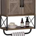 RUSTOWN Farmhouse Rustic Medicine Cabinet with Two Barn Door,Wood Wall Mounted Storage Cabinet with Adjustable Shelf and Towel Bar, 3-Tier Cabinet for Bathroom, Living Room(Washed Oak)