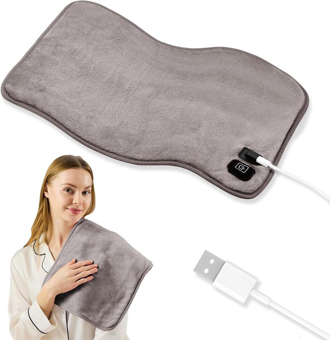 USB Heating Pad, Portable Travel Heat Pads, 5V Heated  3 Heat Settings, Small Heating Pad 16"x 12", Hot Therapy for Pain Relief Abdomen Cramps, Grey