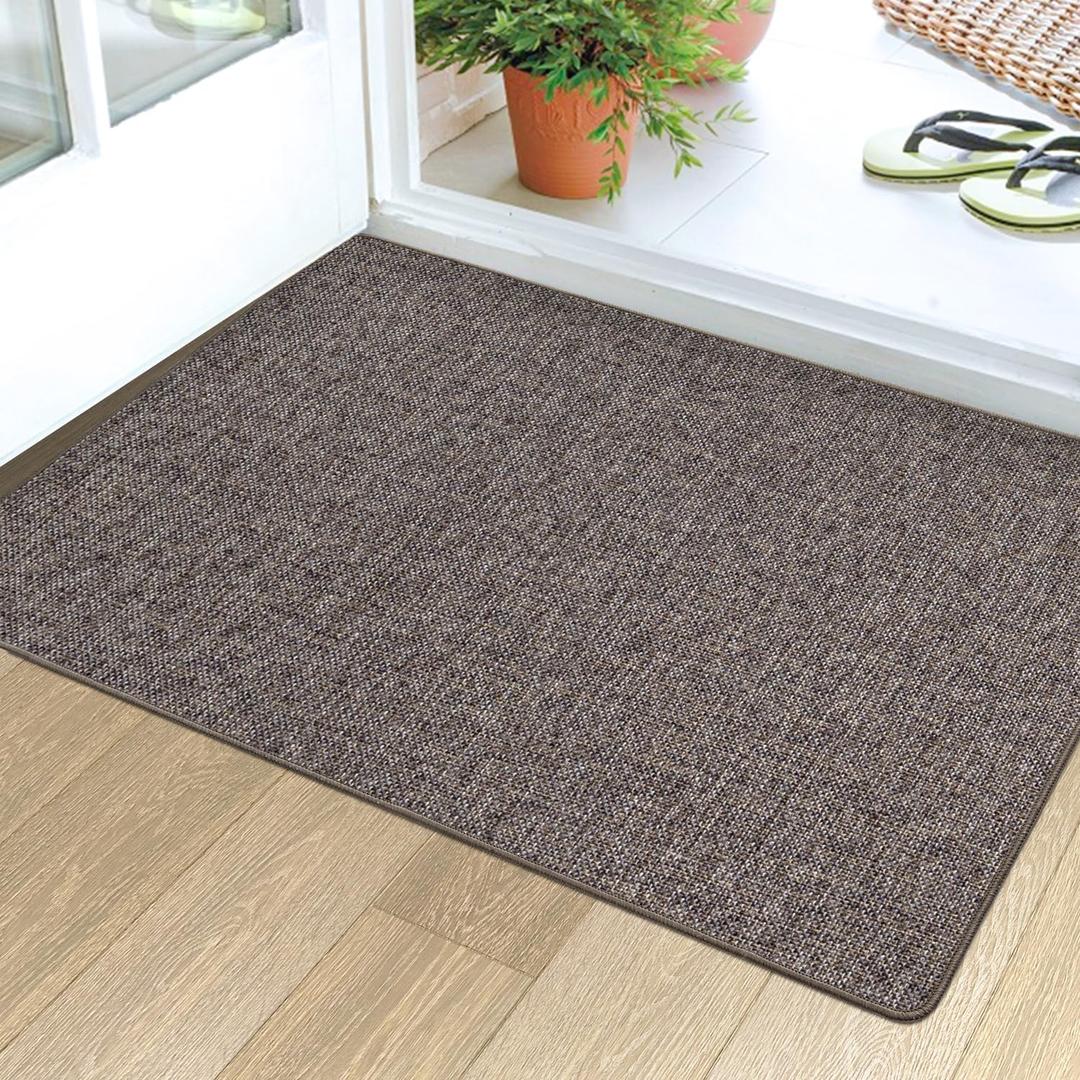 LUMI Ultra Thin Door Mat for Entryway,32"x47" Low Profile Non Slip Rubber Backing Indoor Doormat, Easy Clean Welcome Entrance Mat for Inside House, Patio,Brown
