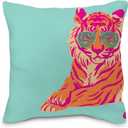 Pink Tiger Pillow Covers 20x20 - Colorful Pink and Orange Throw Pillow Covers, Retro Funky Preppy Tiger Room Decor for Teen Girls (Teal)