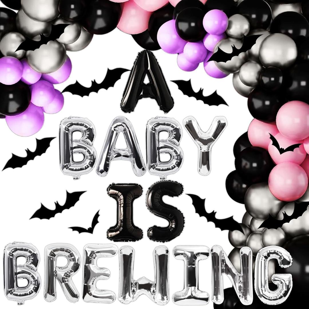 JeVenis Halloween Baby Shower Party Decorations A Baby is Brewing Halloween Baby Shower Balloons Witch Foil Balloons Gender Reveal Decorations for halloween baby shower Party Decorations