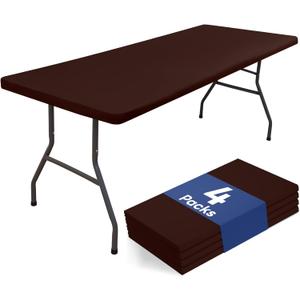 homing 4 Packs 6 Foot Rectangle Table Cloth, Waterproof Polyester Elastic Fitted Tablecloth, Washable Table Cover for Picnic, Camping, Outdoor (Coffee, 30" x 72")