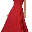 OSTOO Women's 2025 Summer Short Sleeves Boho Floral Print Tiered Casual Flowy Long Maxi Dress M