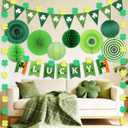 St. Patrick’s Day 12ct Party Decorations Supplies Kits, Green Shamrock Garland Banner with Paper Fans Lantern Honeycomb Ball