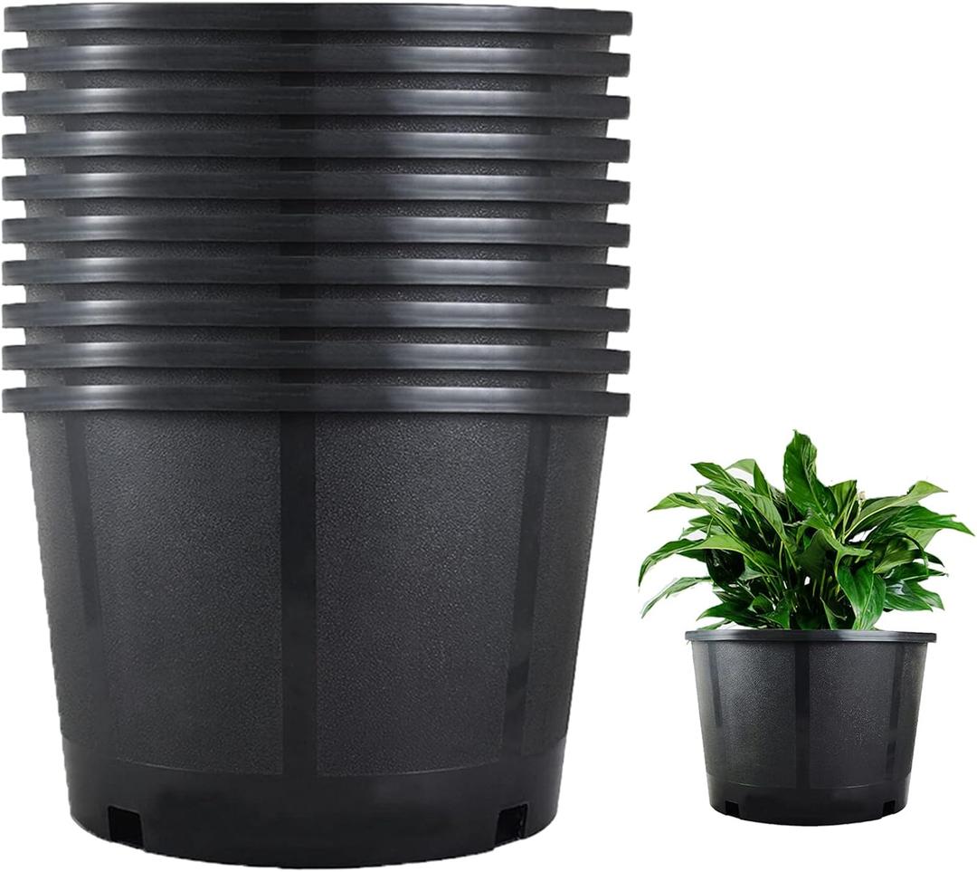 LiGuVCY Plant Pots Flower Pot 10-Pack 7 Gallon Planter Nursery Pot Garden Seedling Planters Containers Plastic Injection Molded Pots with Drainage Holes for Outdoor Indoor Plants Vegetables, Black