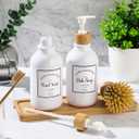 4 Pieces Kitchen Soap Dispenser Set 16 oz Dish Soap Dispenser with Bamboo Pump Soap Tray and Dish Brush Bathroom Soap Dispenser Set with Waterproof Labels for Hand Soap Dish Lotion (White)