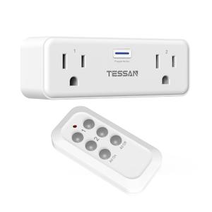 TESSAN Remote Control Outlet Plug, Wireless Light Switch with 2 Independent Sockets, ON/Off Remote Outlet Switch for Indoor Lights, Lamps, Fans, Home Small Appliances, 100 Ft Range,1875W
