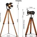 Decoluce Vintage Tripod Floor Lamp, Height Adjustable Wooden Camera Tripod Rotatable Spotlight Tall Standing Light, Nostalgic Cinema Lamps for Living Room, Bedroom, Studios Decor(Black)