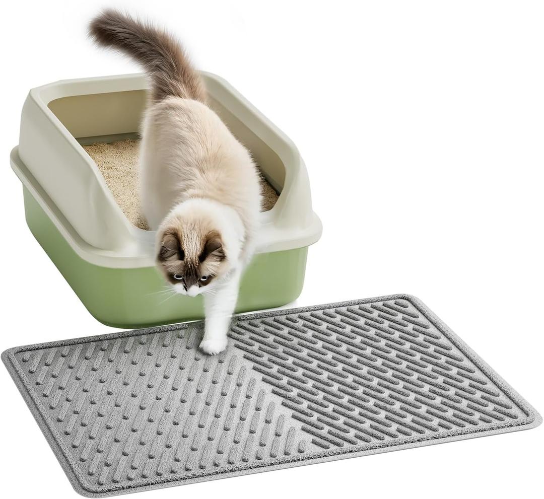 Pieviev Cat Litter Trappping Mat, 2317 V-Shaped Channel & Mesh Litter Capturing Design, Waterproof & Easy to Clean Cat Litter Box Mat, Scatter Control for Indoor Cats, Gray (Grey)