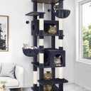 Globlazer Heavy Duty Cat Tree, 74in Sturdy Cat Tower for Large Cats Adult, Big Cat Tree with 7 Sisal Scratching Posts, 2 Padded Condos, 2 Dual-Ear Hanging Baskets, Enlarged Top Perch, S74, Dark Grey