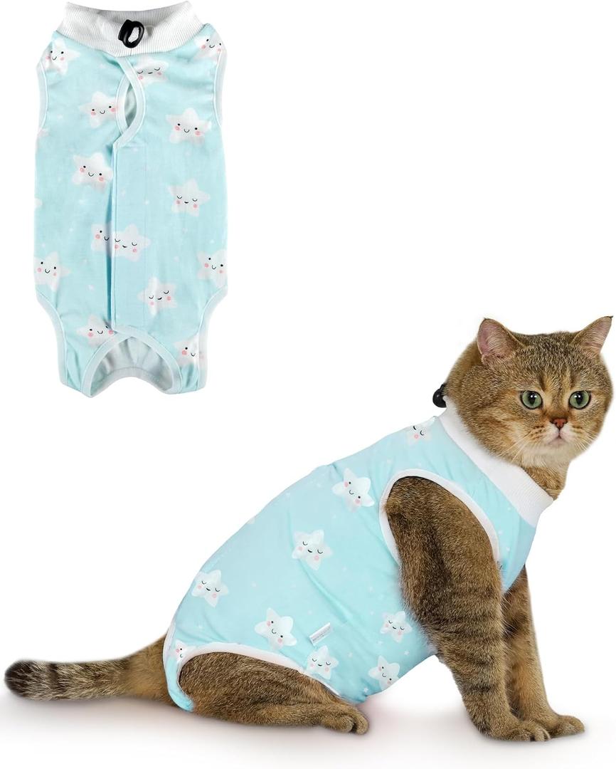 ANWA Cat Recovery Suit - Breathable Cat Onesie for Cats After Surgery Female, Kitten Surgery Recovery Suit Female Abdominal Wounds (Medium, Star)