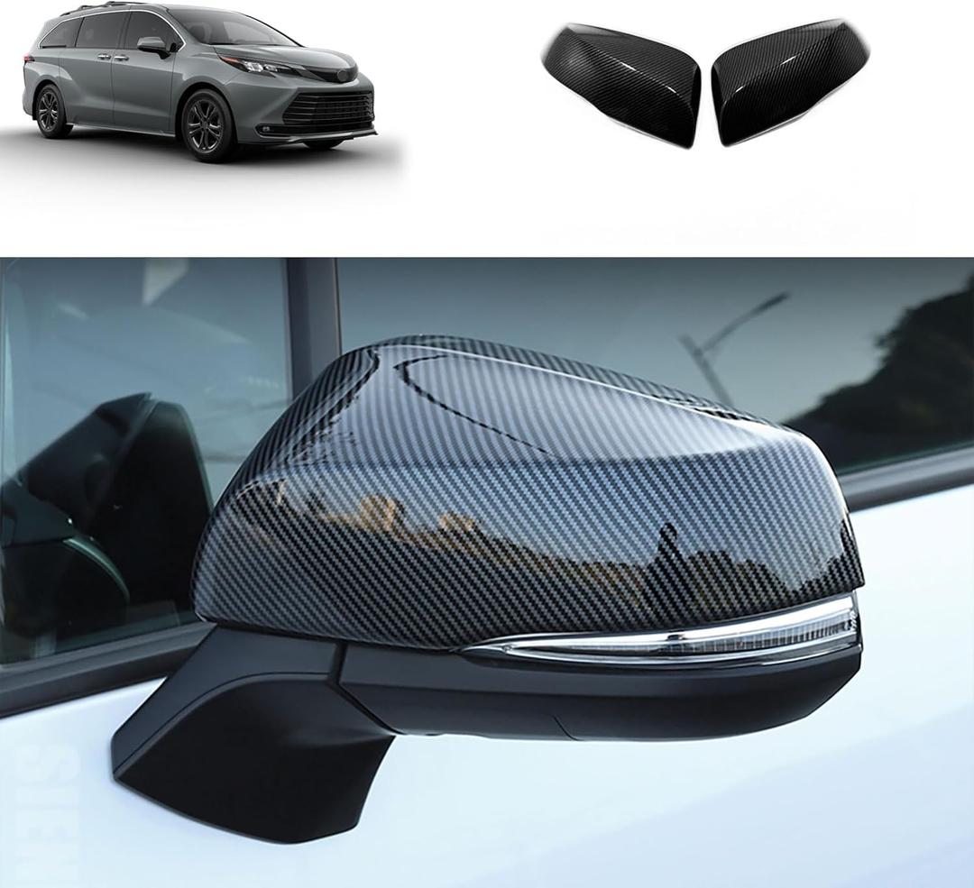 Side View Mirror Cover Compatible With Toyota Sienna 2021 2022 2023 2024 Rearview Mirror Trims Exterior Car Accessories ABS 2PCS(Carbon Fiber Style)