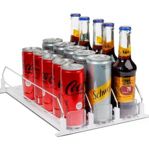 Dwella Drink Organizer for Fridge – 2-Tier Can Dispenser for Fridge, Self-Pushing Drink Dispenser Fridge, Adjustable Width Durable Soda Can Organizer for Refrigerator (2 pack)