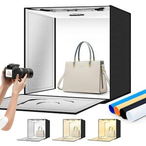 Light Box Photography 24"x24" with 240LED Lights and 4 Color Backdrops Photo Box with Lights, Foldable Light Box with Adjustable Brightness, 3000-6500K Dimmable Portable Picture Box Shooting