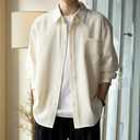 Men's Waffle Knit Shirt Jacket Casual Button Down Lapel Shacket Lightweight Long Sleeve Coat with Pocket No Size, Medium