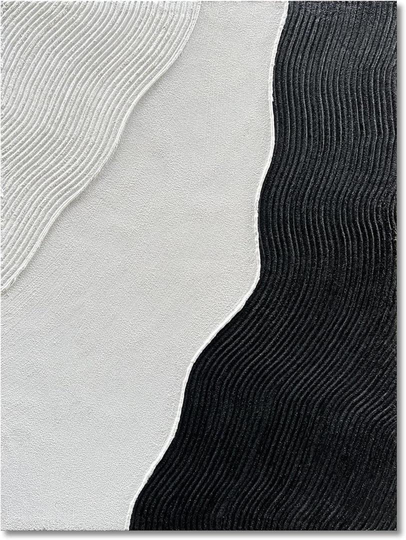 NANKAI Art 40x28 inches Hand Painted Black and White Thick Texture Abstract Oil Painting Modern Minimalist Art Painting Wall Decorative Art (Nkhb206)