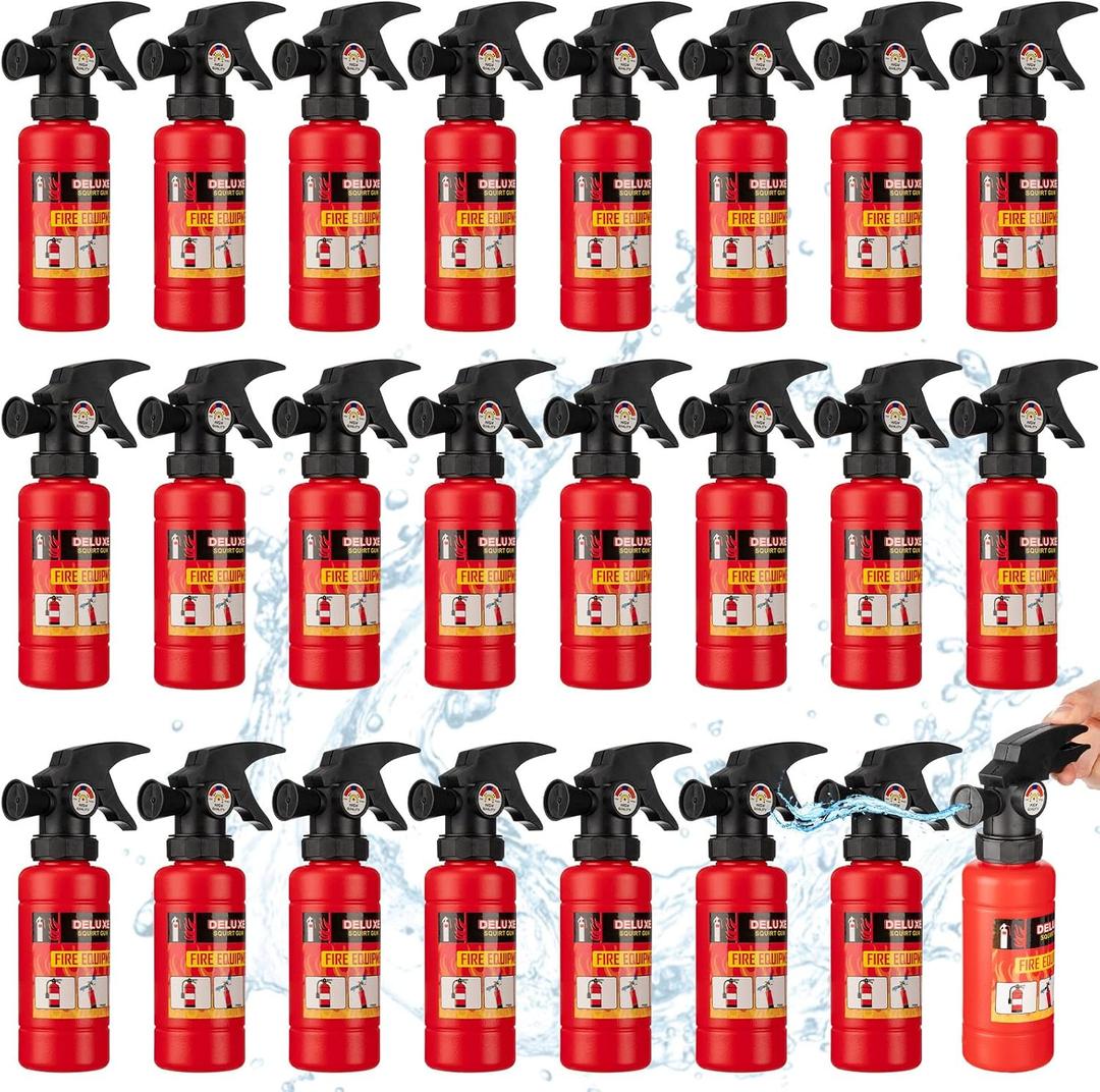 Leitee 24 Pcs Fire Extinguisher Squirter Toys Realistic Firefighter Water Squirt Toy Fun Fireman Squirter for Boy Girl Swimming Pool Beach Party Outdoor Water Fighting Play Cosplay (7X 1.9 Inch)