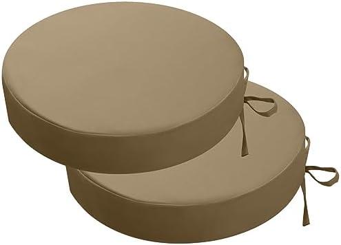 idee-home Outdoor Bistro Chair Cushions, 15”x15”x 3” Thick Outdoor Round Seat Cushions Set of 2 with Ties, Waterproof Round Patio Furniture for Garden