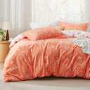 Bedsure King Comforter Set - Coral Orange Bed Set, 3 Pieces Cute Floral Bedding, 1 Soft Reversible Botanical Flowers Comforter and 2 Pillow Shams (19 - Coral Orange)