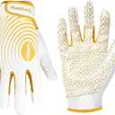 HANDLANDY Youth Football Gloves, Kids Sticky Receiver Gloves,Super Grip Football Glove Best Gift for Boys,Girls (X-Small-Youth, White and Gold)