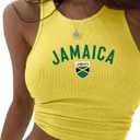 WDIRARA Women's Graphic Print Crop Tank Tops Crew Neck Sleeveless Slim Fit Fashion Top (Large, Yellow Jamaica)