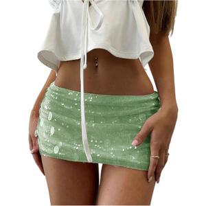Floerns Women's Sequin Low Waist Mini Skorts Music Festival Night Out Skirt Shorts (Green)