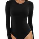 MANGOPOP Women's Crew Neck Short Sleeve Bodysuit Long Sleeve Body Suit T Shirts Basic Slim Fitted Tops, Size XXL