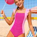 Girls Swimsuit Ruffle Girl One Piece Bathing Suit Solid Swimsuits Ruched Sleeveless Girls' Swimwear for 9-10 Years