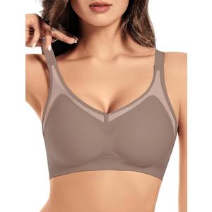 Womens Wireless Bras Petite V Mesh Push Up Comfortable Bralettes Supportive Seamless No Underwire Tshirt Jelly Bra (Gray)
