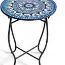 Metal Outdoor Side Table,14" Diameter Round Plant Stand for Flower Pots Vase Home Decor, Weather Resistant Patio Accent Table Plant Stand for Indoor Outdoor Use, Easy Assemble (Blue)