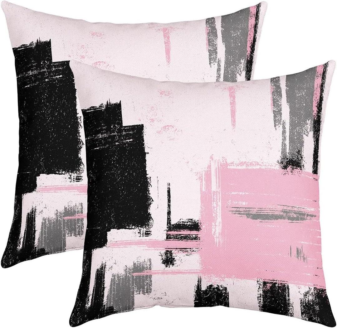 Feelyou Abstract Throw Pillow Covers for Couch Sofa Bed, Set of 2 Modern Abstract Art Decorative Pillows Cushion Covers, Pink Black Pattern Pillow Inserts Not Included, 18x18 inch (Multi 11)
