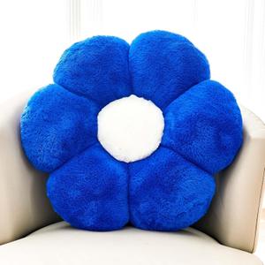 Royal Blue Flower Pillow, Cute Decorative Flower Shaped Throw Pillow with Faux Rabbit Fur, 19.6" Soft Flower Plush Throw Pillow Floor Pillows Room Dcor for Bedroom Living Room