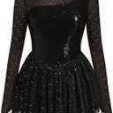 AFAVOM Sequin Figure Skating Dress for Women Girls Long Sleeve Mesh Rhinestone Ice Skating Dress Glitter Asymmetrical Chiffon Skirt Shiny Ballet Lyrical Costume for Competition Performance Black M