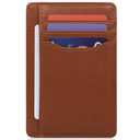 2 x Pomelo Best Top Grain Genuine Leather Slim Wallet for Men and Women, Minimalist Front Pocket RFID Blocking Card Holder for Travel, Gifts, Daily Use Brown