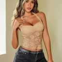 Avidlove Lace Tops for Women Sexy Going Out Tops Cute Halter Classy Tank Concert Outfits Y2K Top (Beige, M)