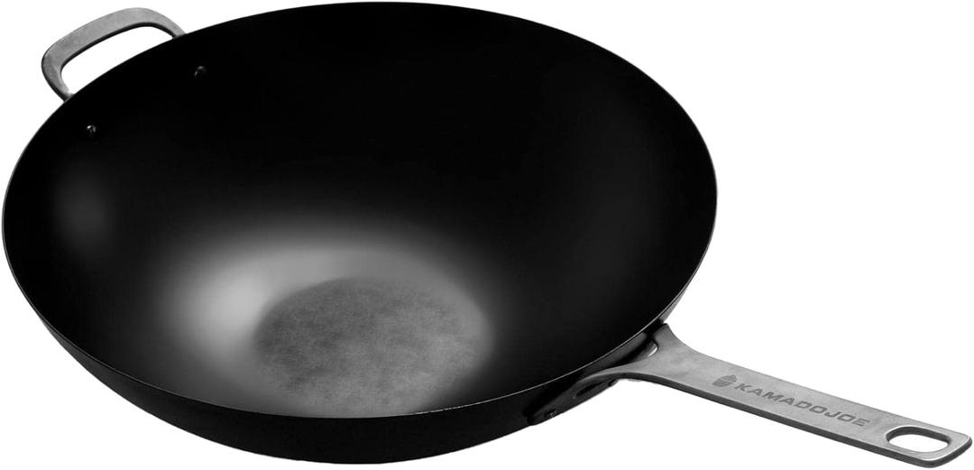 Kamado Joe Karbon Steel Pre-Seasoned Carbon Steel Non-Stick Wok with Stainless Steel Handle for Big Joe 24-inch anc Classic 18-inch Charcoal Grill and Smokers, Model KJ15242922