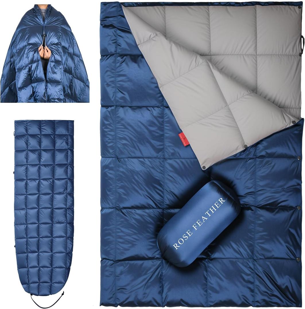 Down Camping Blanket - Lightweight, Packable, Warm & Puffy Outdoor Travel Quilt for Sleep, Hiking, Backpacking, Stadium, Festivals, Water-Resistant Sleeping Bag 55"x79" (Deep Sky Blue)