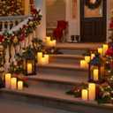 10" 12" 14" x 5" Extra Large Waterproof Outdoor Flameless Candles Battery Operated LED Pillar Candles for Indoor Outdoor Lanterns, Off White, Long Lasting, Set of 3